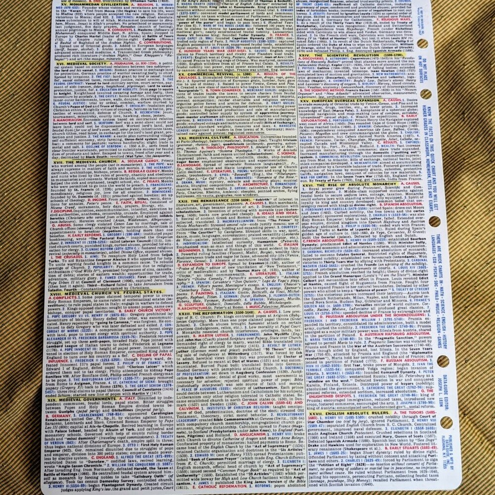 World History 1 Summary & Instant Reference Data Guide Plastic Quick Chart - Picture 2 of 2